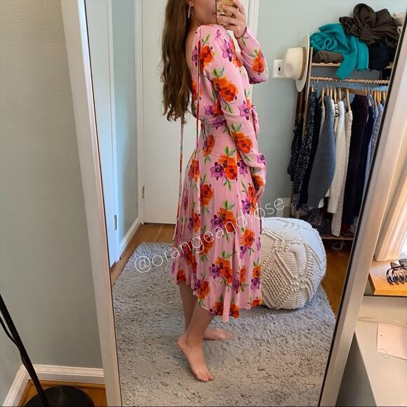 MSGM Milano Pink Floral Long Sleeve Maxi Dress S/M - Picture 6 of 13